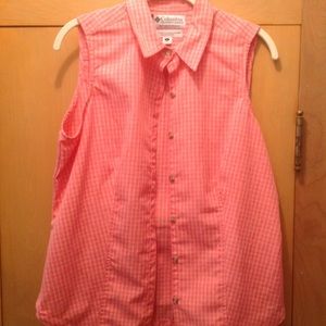 Columbia Orange/white plaid sleeveless shirt
